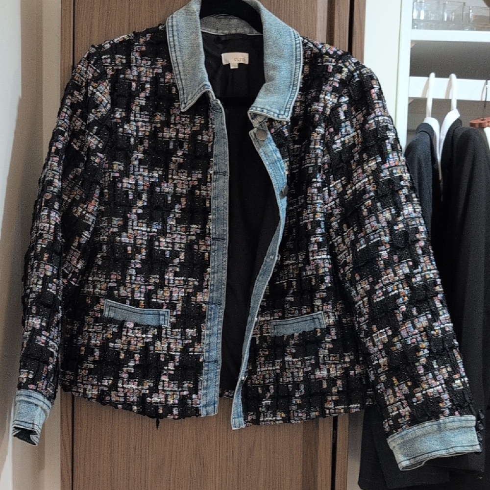 Ecru Black and Blue Tweed Jean Jacket